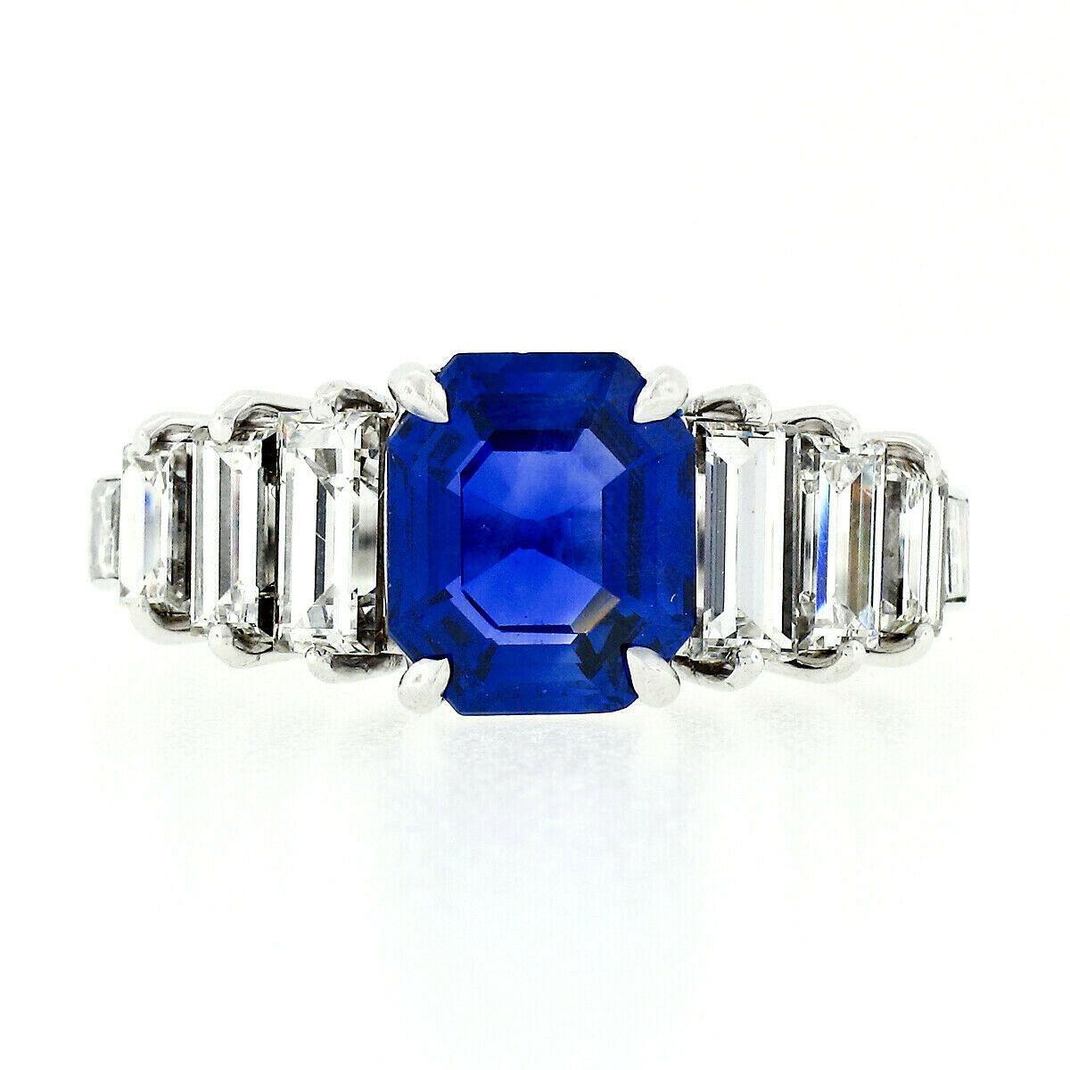 Art Deco 18k Gold 5.91ctw AGL Emerald Burma No Heat Sapphire & Step Baguette Diamond Ring