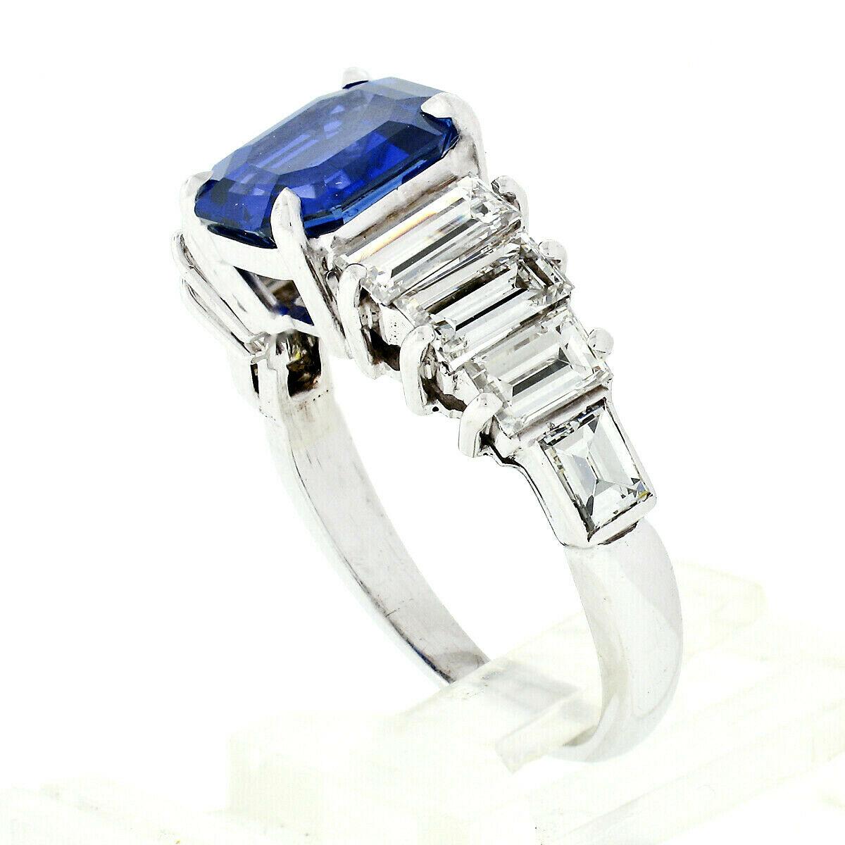 Emerald Cut 18k Gold 5.91ctw AGL Emerald Burma No Heat Sapphire & Step Baguette Diamond Ring