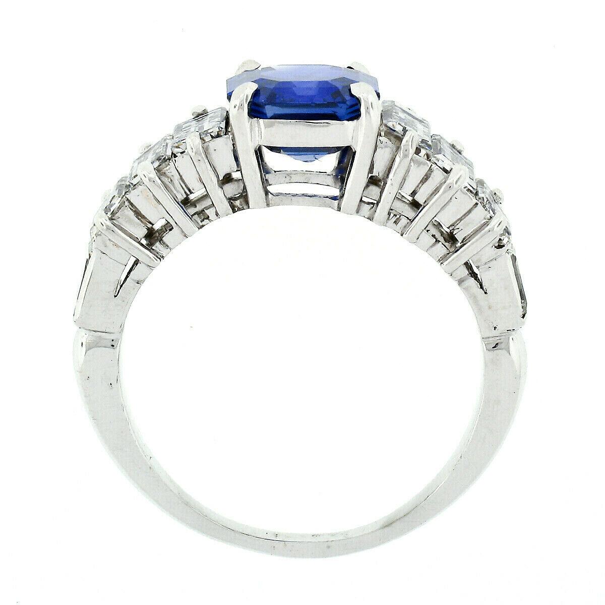 18k Gold 5.91ctw AGL Emerald Burma No Heat Sapphire & Step Baguette Diamond Ring In Excellent Condition In Montclair, NJ