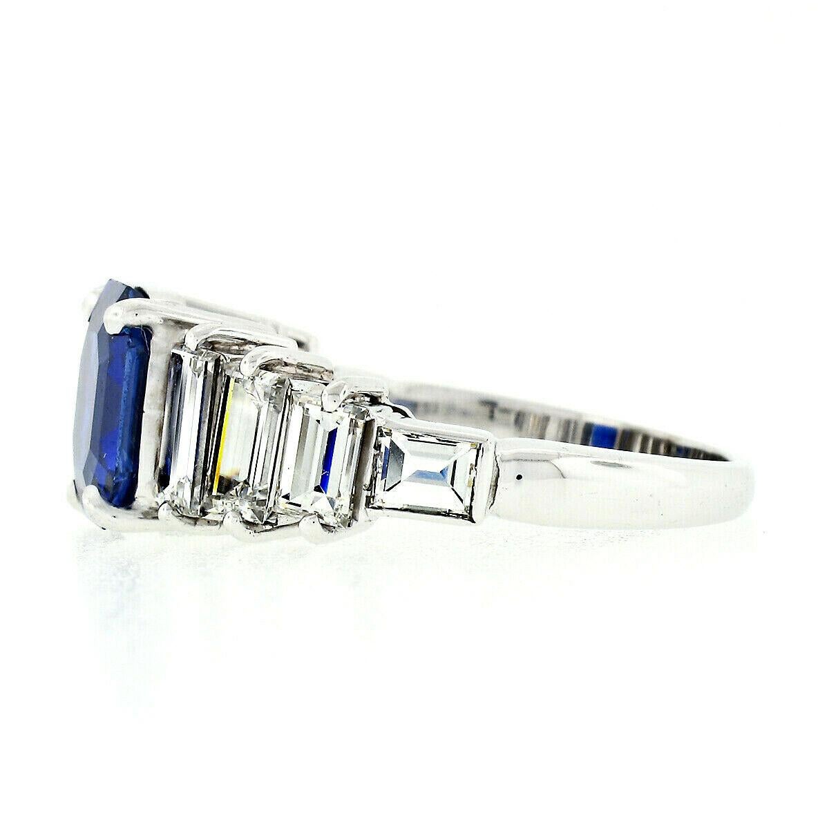 Women's or Men's 18k Gold 5.91ctw AGL Emerald Burma No Heat Sapphire & Step Baguette Diamond Ring