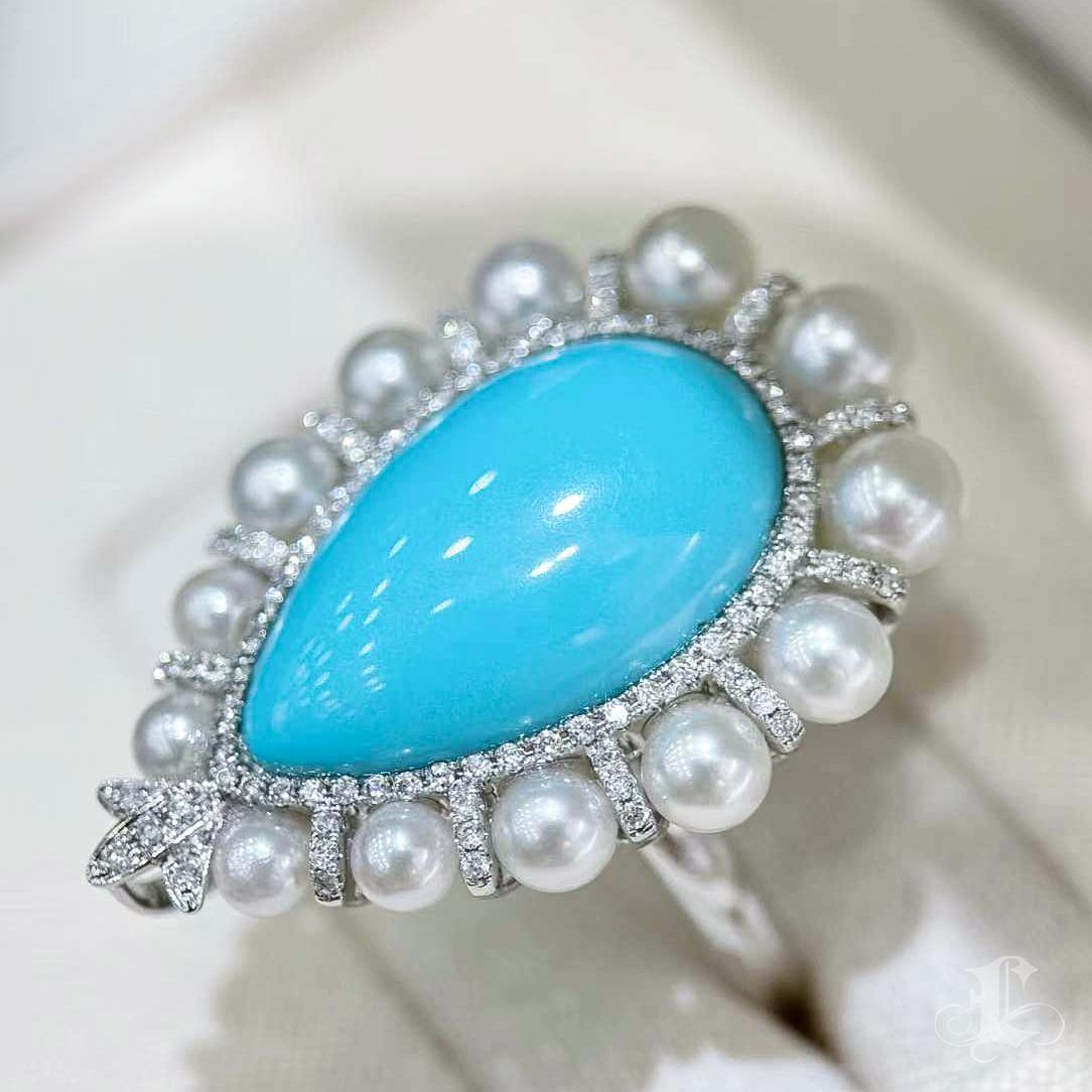 Radiant Halo Akoya Pearl & Turquoise Convertible Pendant Ring 1