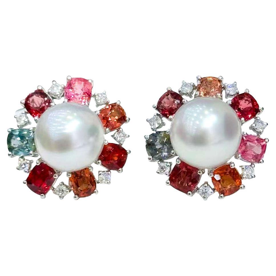 Orecchini con perle dei mari del sud e spinello di Carnevale celestiale Aurora