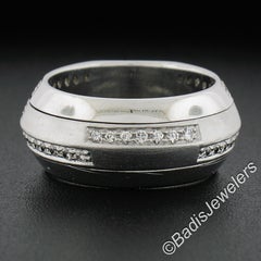 18k Gold .5ct Diamond Dual Finish Spinning Center 9.9mm Wide Geometric Band Ring
