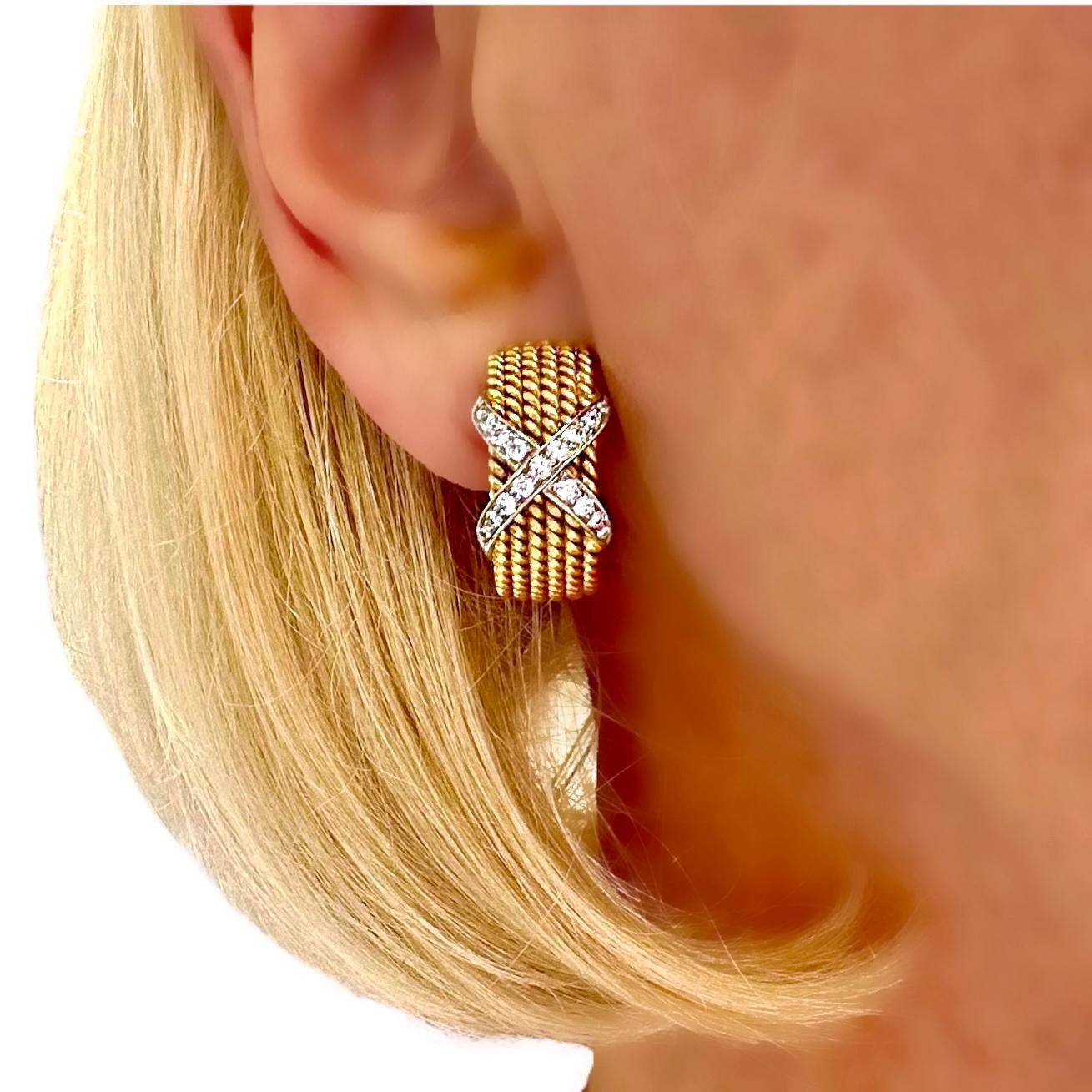 Boucle d'oreille unique en or 18 carats The Row Rope Platinum & Diamond X Tiffany Schlumberger en vente 4