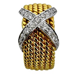 18K Gold 6 Row Rope Platinum & Diamond X Tiffany Schlumberger SINGLE Earring
