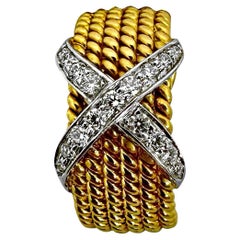 18K Gold 6 Row Rope Platinum & Diamond X Tiffany Schlumberger SINGLE Earring