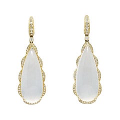 18 Karat Gold 62.3 Carat White Quartz and 0.99 Carat Diamond Earrings