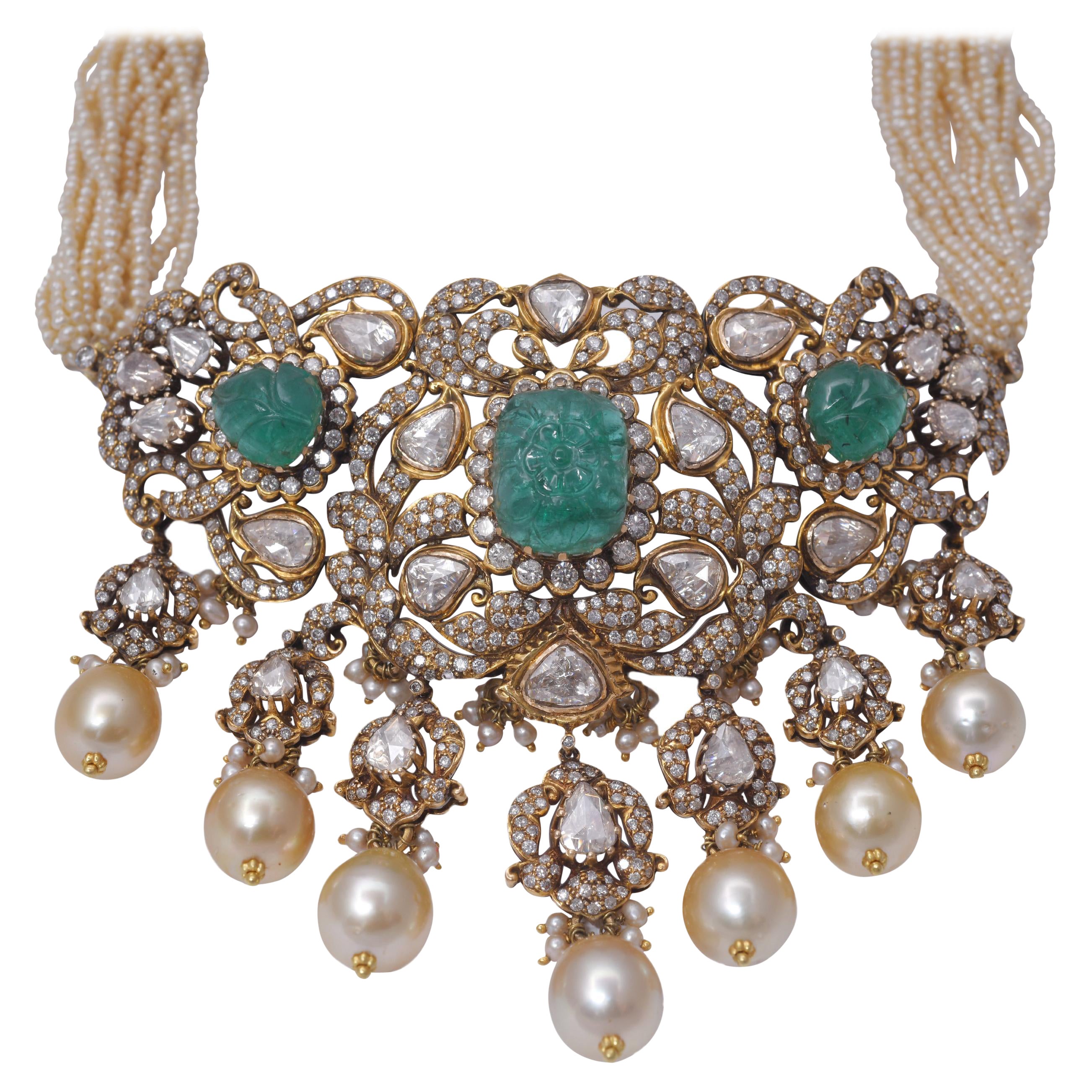 18k gold 6.37cts Rosecut and 11.98cts Diamond and 23.98cts Emerald ...