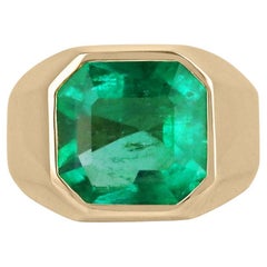 Bague en or 18K 6.55cts Emeraude Colombienne Solitaire Gypsy Signet Ring pour homme