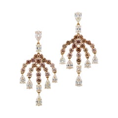 18K Gold 6.94 Carat Brown and 7.92 Carat White Diamond Earrings