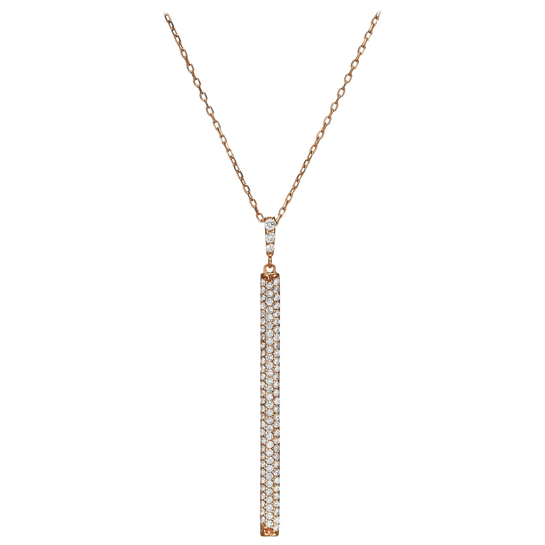 18k Gold, .70 Carat, F Color, VS Clarity, Diamond Vertical Bar Pendant Necklace For Sale