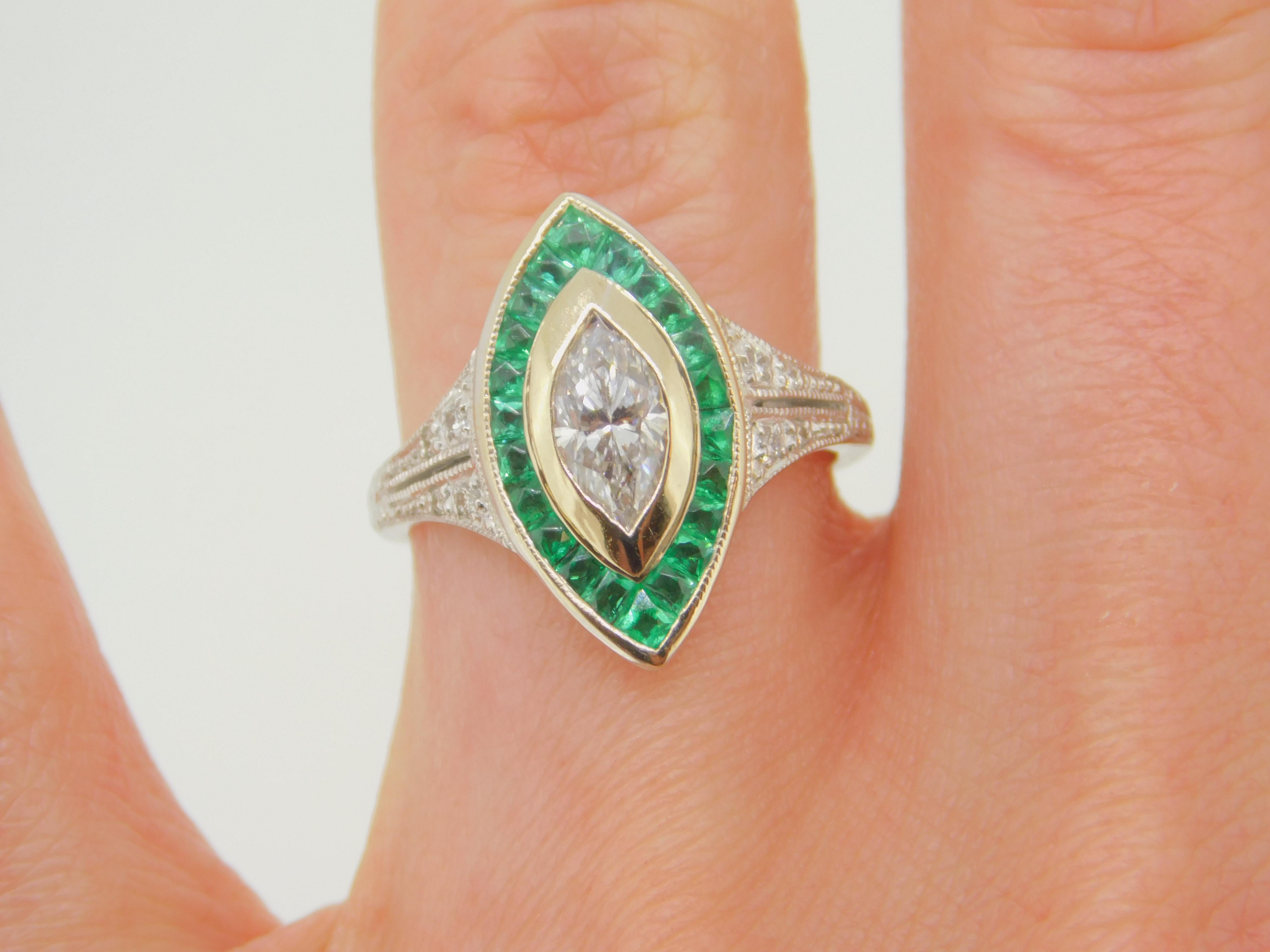 18k Gold .70ct Genuine Natural Diamond Ring with 1.5ct Emerald Halo '#J4110' For Sale 1