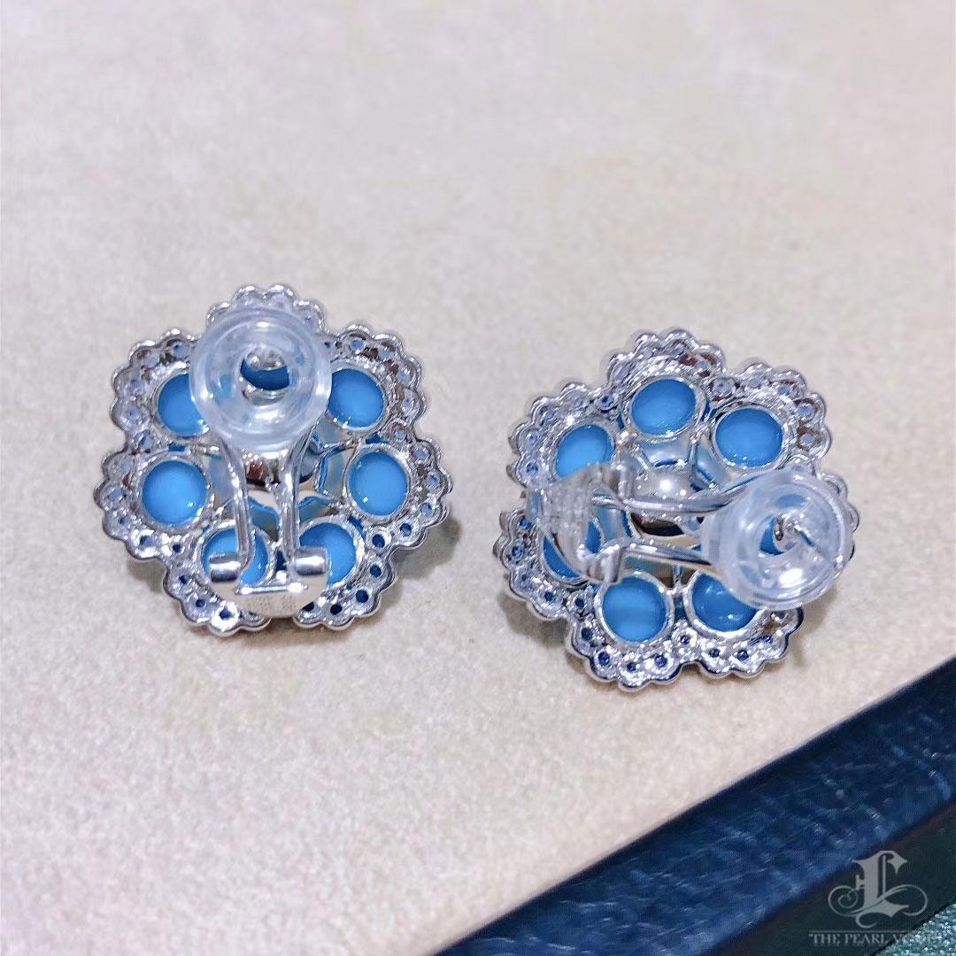 【Caelmare】Azure Bloom Aurora South Sea Pearl Turquoise Sapphire Earrings For Sale 2