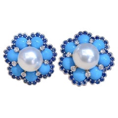 【Caelmare】Azure Bloom Aurora South Sea Pearl Turquoise Sapphire Earrings