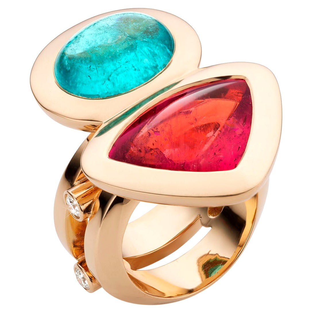 18 Karat Gold 7,53 Karat Paraíba Turm - 11,86 Karat Pezzottait Cocktail-Ring von Jochen Leën