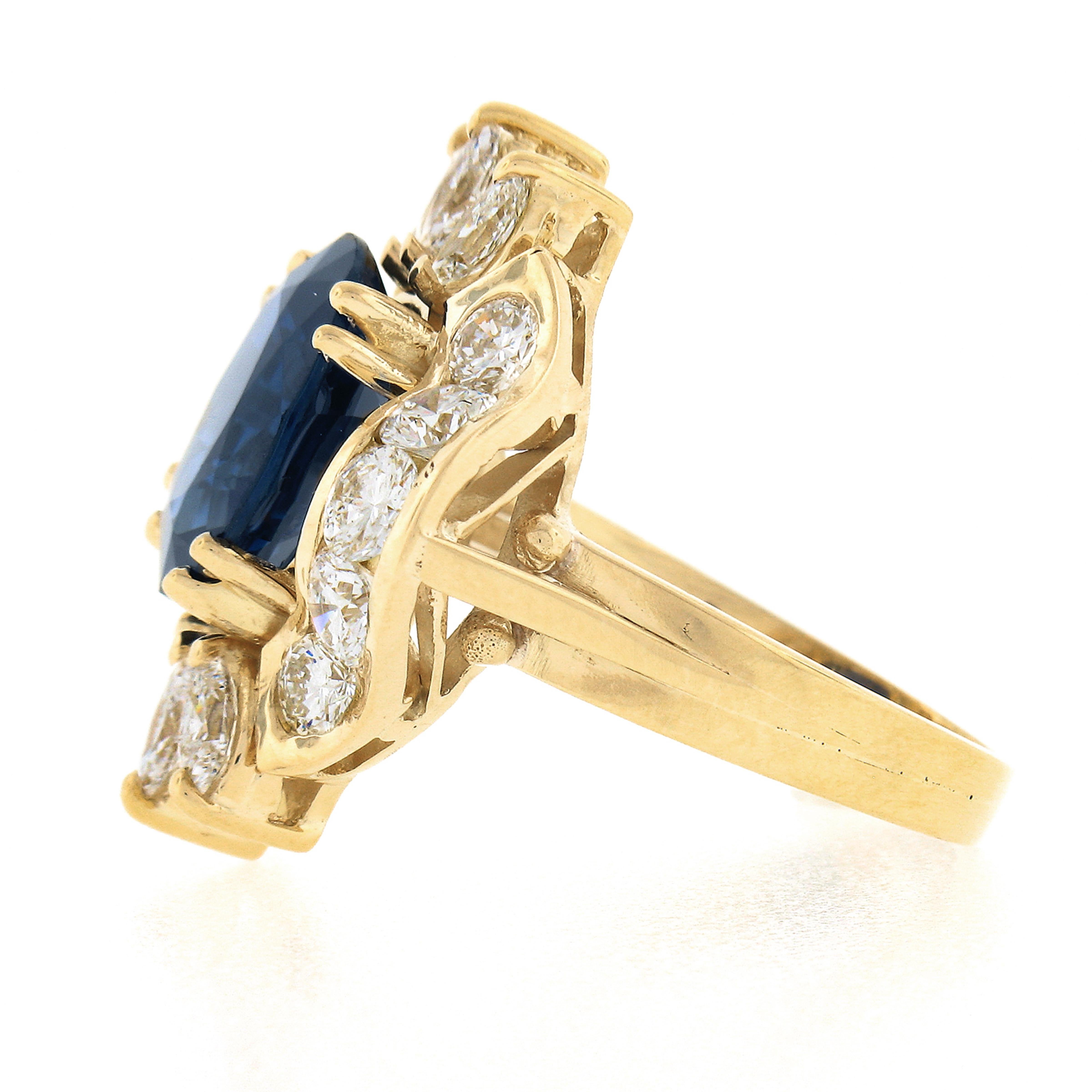 18 Karat Gold 7,72 Karat GIA Großer ovaler Saphir mit rundem Marquise-Diamant Cocktail-Ring im Angebot 1