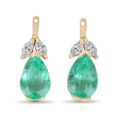 18 Karat Gold 7,97tcw Birnenschliff kolumbianischer Smaragd & Marquise Diamant Floral-Ohrring