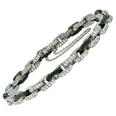 18k Gold 8.33 Carat Round F VS1 and Black Diamond Covered Cable Link Bracelet