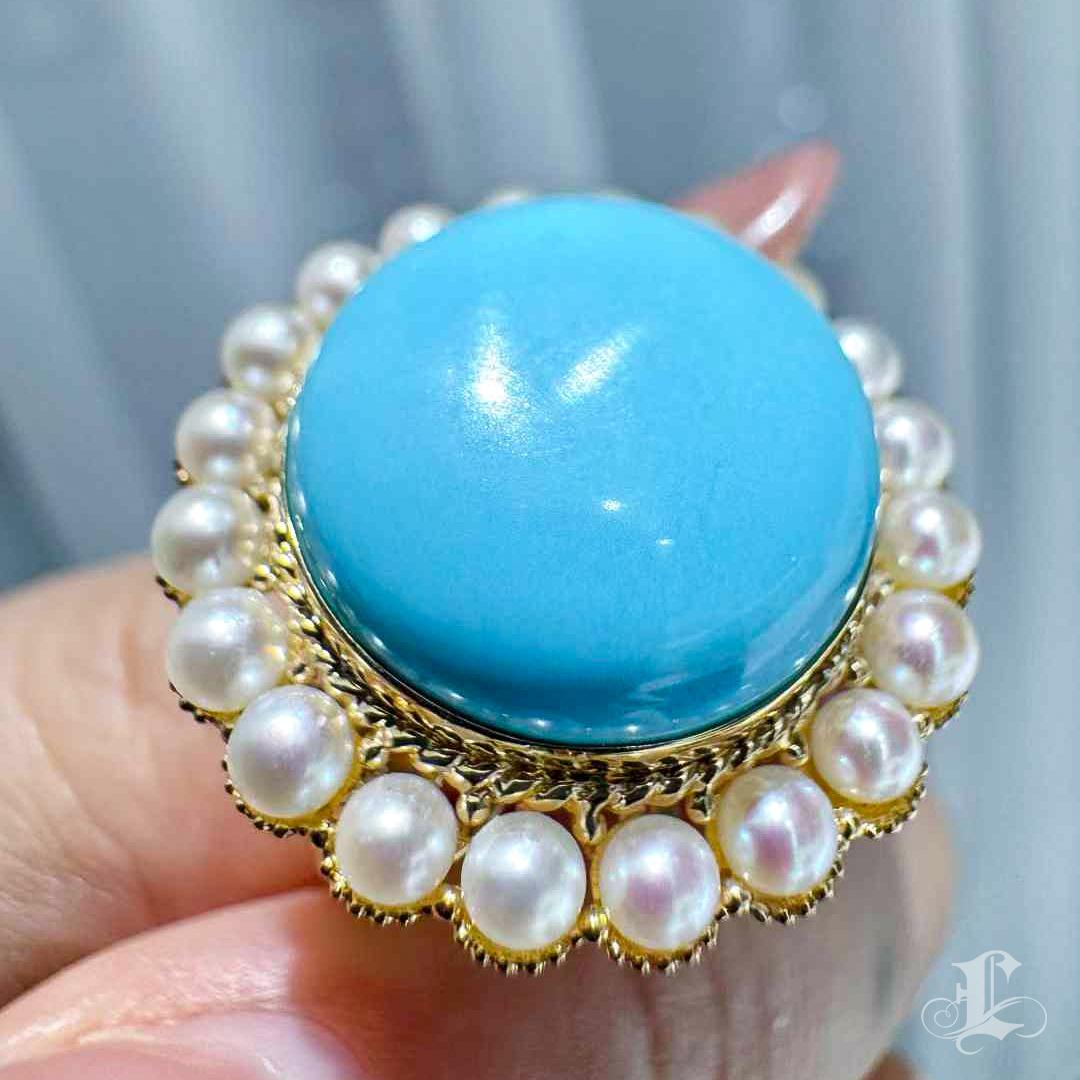 Anello con turchese aureolato e perla Akoya In condizioni Nuovo in vendita a New York, NY