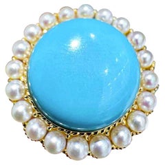 【Caelmare】Empress Halo Turquoise & Baby Akoya Pearl Ring