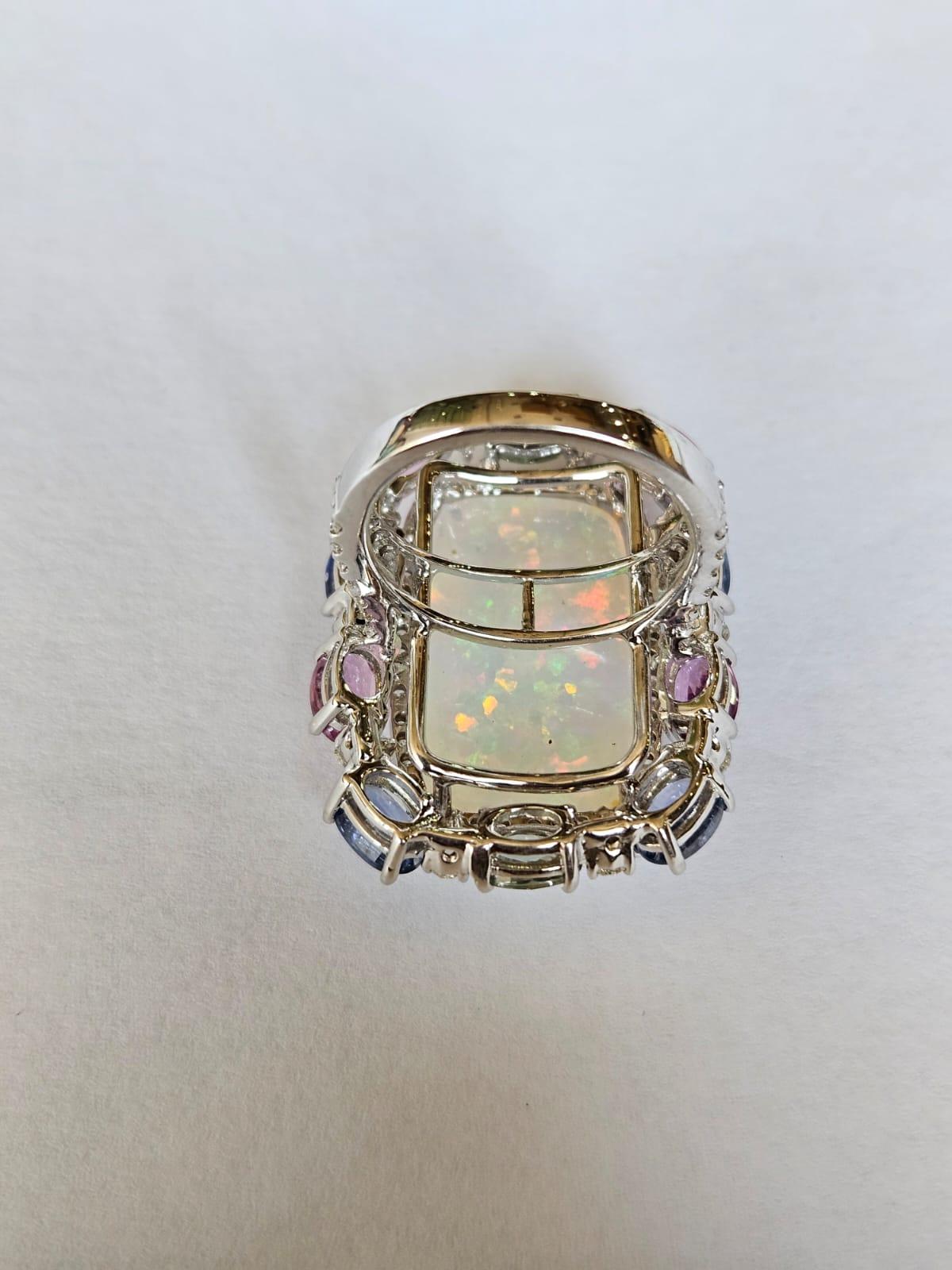 Modern  18K Gold, 8.92 carats, Ethiopian Opal, Multi Sapphires & Diamonds Cocktail Ring