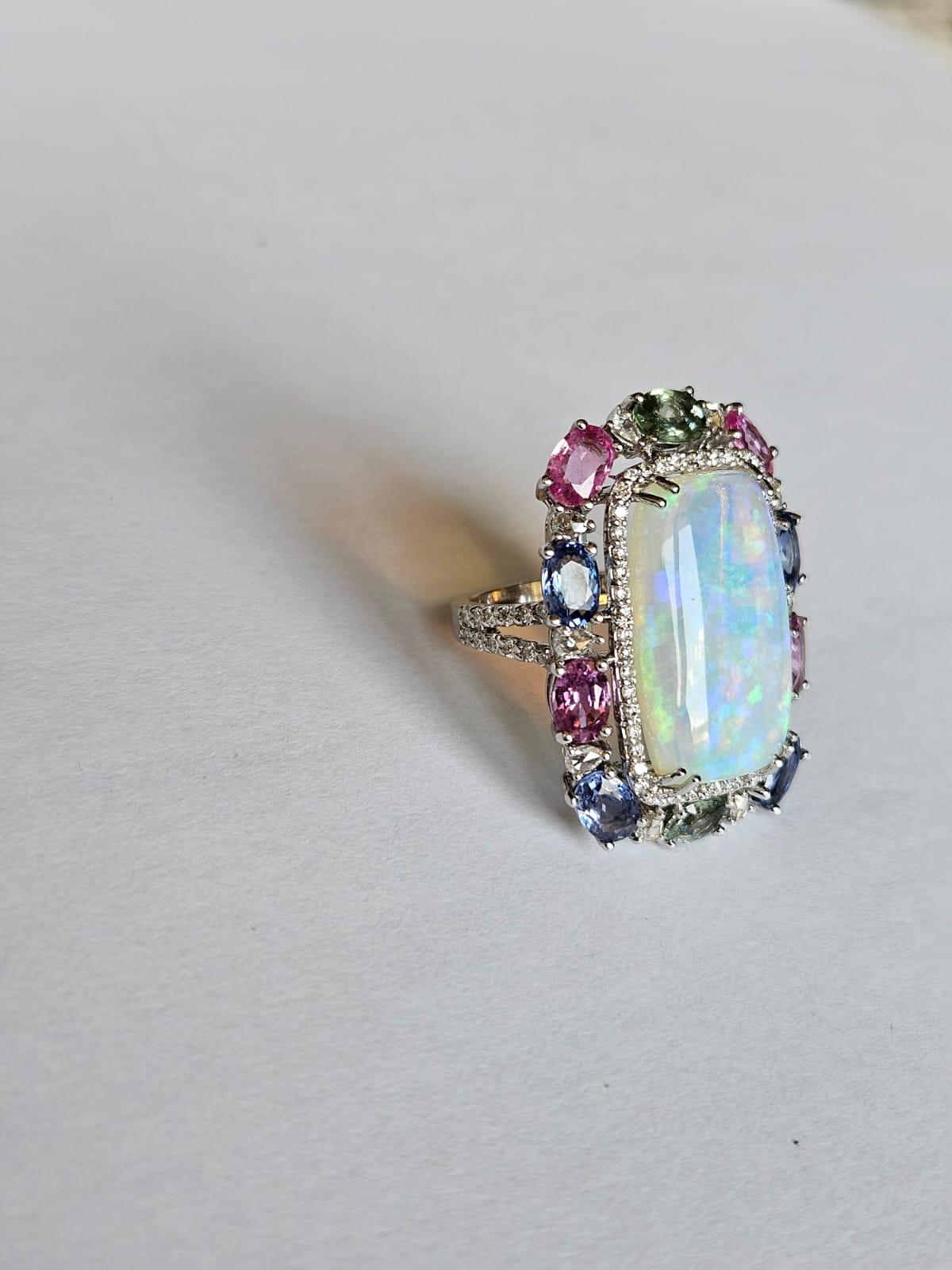 Oval Cut  18K Gold, 8.92 carats, Ethiopian Opal, Multi Sapphires & Diamonds Cocktail Ring
