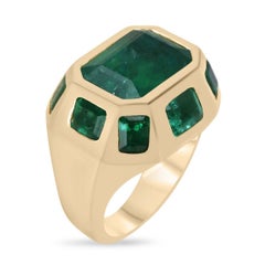 18K Gold 8.98tcw Multi-Emerald Statement Ring, Bold Bezel Set Rich Green