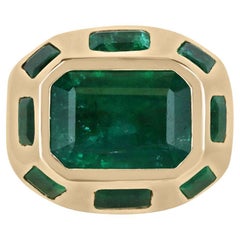 Anello con smeraldo multiplo in oro 18 carati da 8,98tcw, castone con castone verde intenso