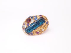 18K Gold 8ct Indigo Tourmaline and Sapphire Handmade Ring by MOISEIKIN