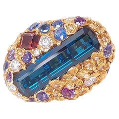 18K Gold 8ct Indigo Tourmaline and Sapphire Handmade Ring by MOISEIKIN