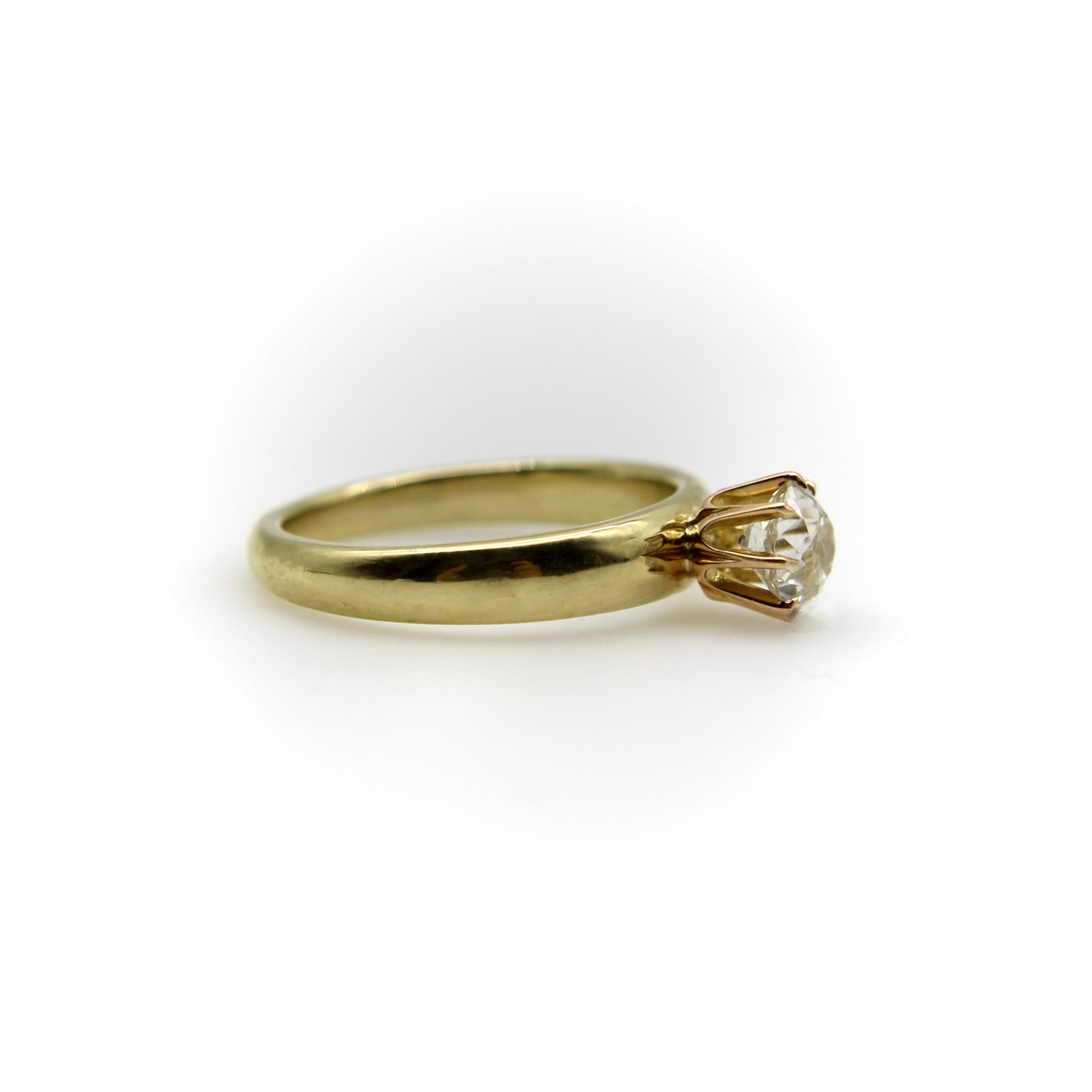 18K Gold .90 Carat Old Mine Cut Engagement Ring  In Good Condition For Sale In Venice, CA