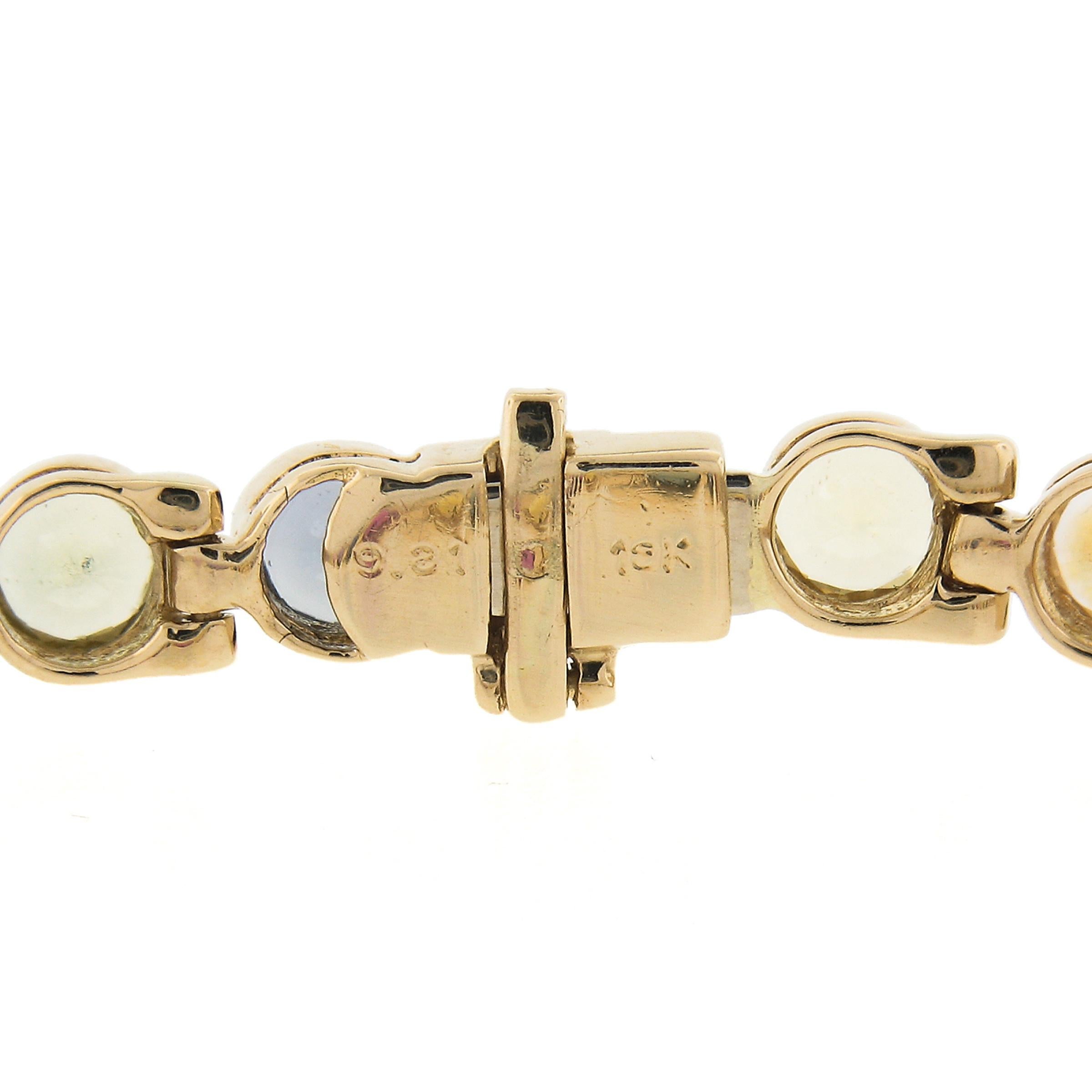 18k Gold 9.21ctw Multi Colors Round Brilliant Bezel Set Sapphire Line Bracelet For Sale 5