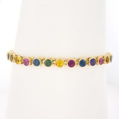 18k Gold 9.21ctw Multi Colors Round Brilliant Bezel Set Sapphire Line Bracelet