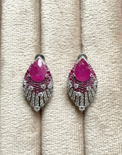 18k Gold 9.30 ct Ruby Pear & Ruby Diamond Cut 1.40 ct Natural Gemstone Earring