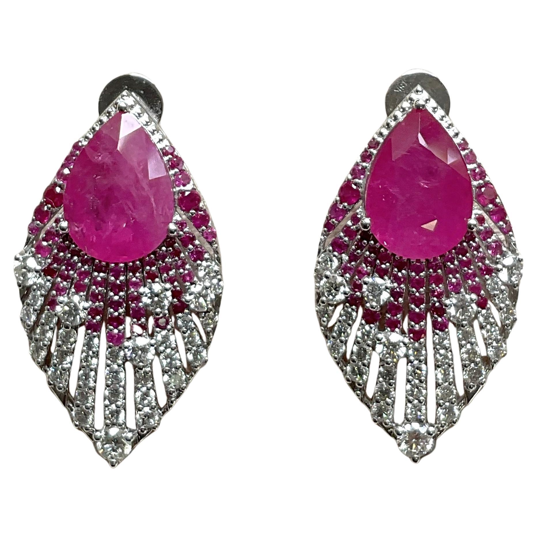 18k Gold 9.30 ct Ruby Pear 
Ruby Diamond Cut 1.40 ct Natural Gemstone Earring
