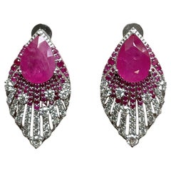18k Gold 9.30 ct Ruby Pear 
Ruby Diamond Cut 1.40 ct Natural Gemstone Earring