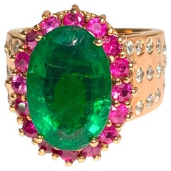 18k Gold, 9.80 Carat Emerald Ruby & Diamond Ring (GIA)