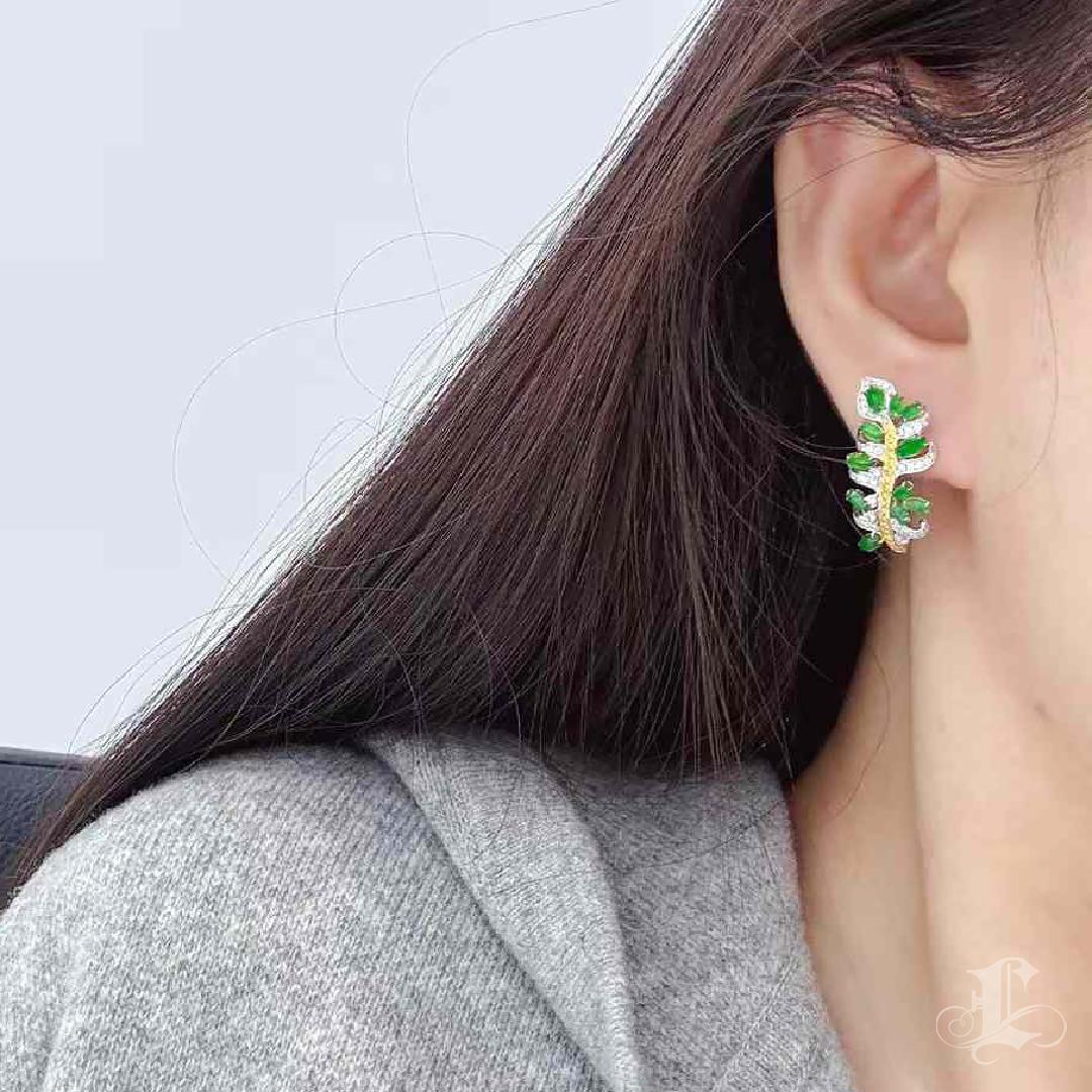 【Jādora】Verdant Fern Convertible Jadeite & South Sea Pearl Earrings For Sale 6
