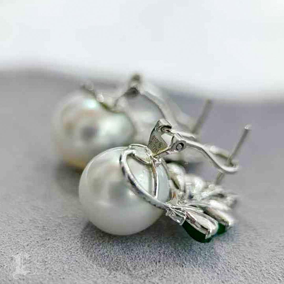 【Jādora】Jade Vine South Sea Pearl Diamond Earrings For Sale 2