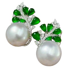 【Jādora】Jade Rebe Südsee Perle Diamant Ohrringe