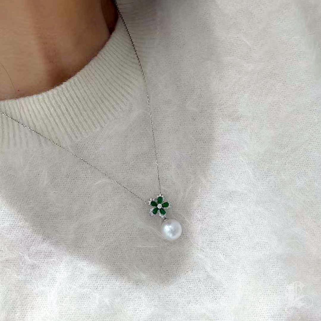Uncut 【Jādora】Jade Blossom South Sea Pearl Pendant For Sale