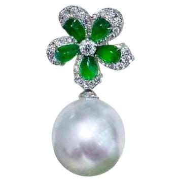 【Jādora】Jade Blossom South Sea Pearl Pendant For Sale