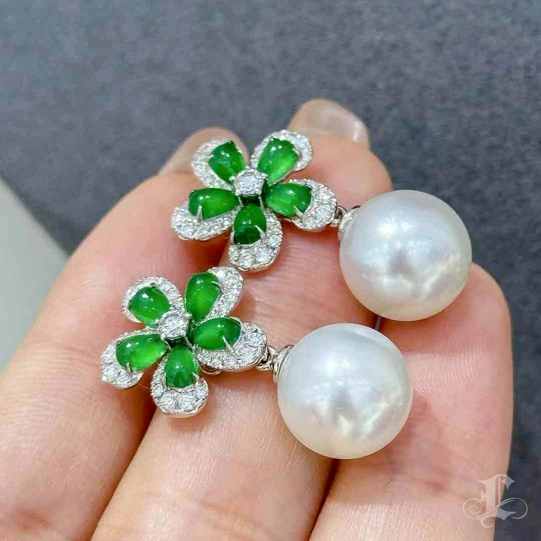 Women's 【Jādora】Jade Blossom Convertible Pearl & Diamond Earrings For Sale