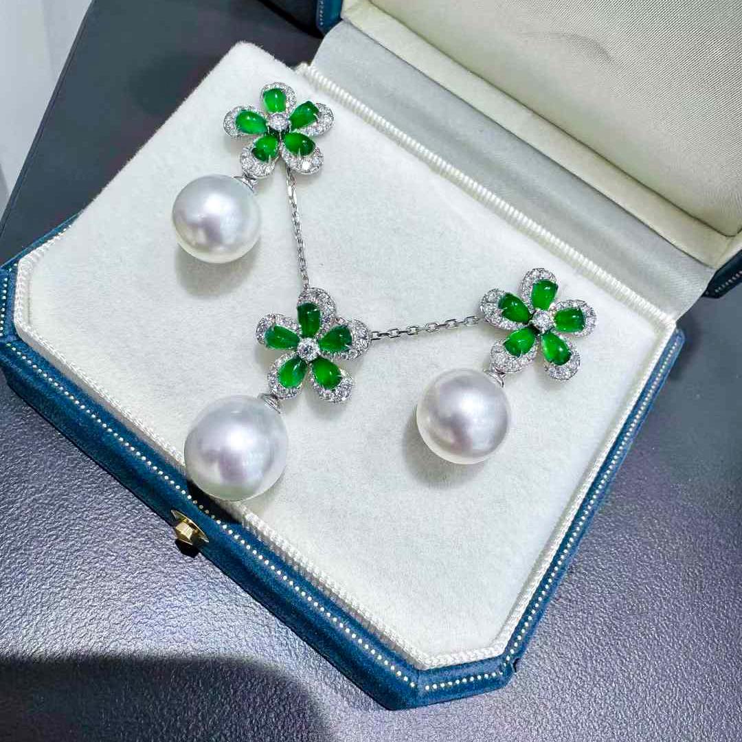 【Jādora】Jade Blossom Convertible Pearl & Diamond Earrings For Sale 1