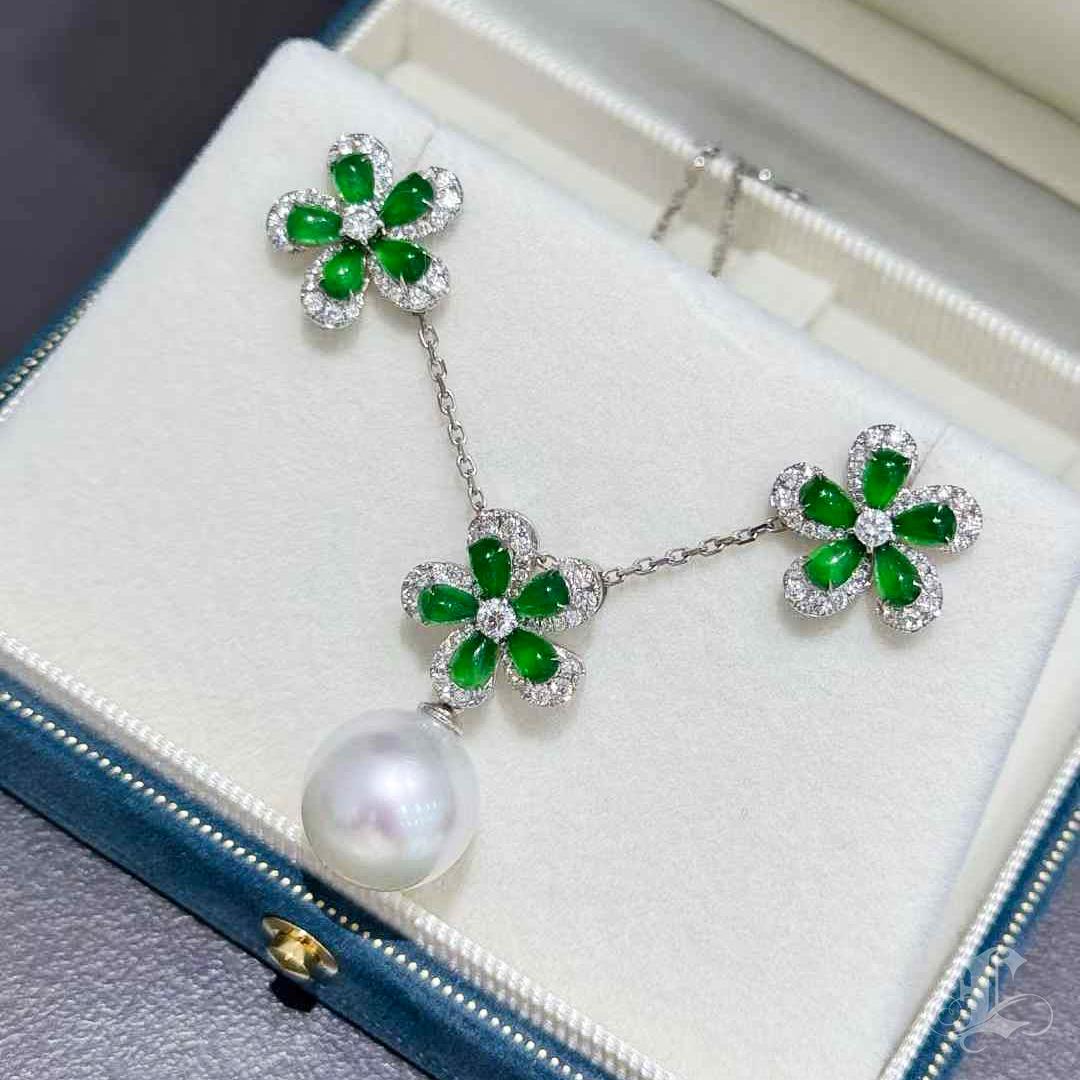 【Jādora】Jade Blossom Convertible Pearl & Diamond Earrings For Sale 2