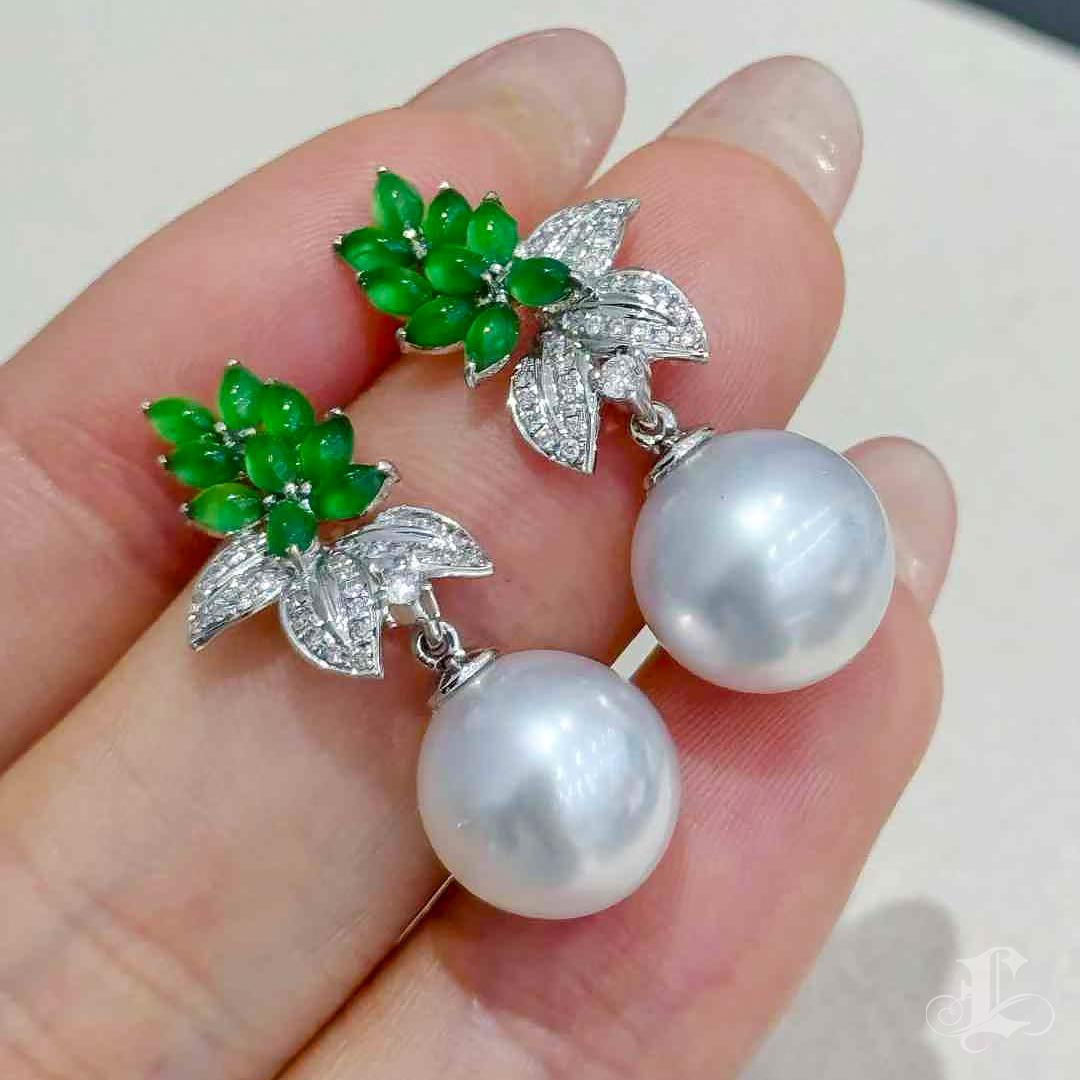 Women's 【Jādora】Convertible Jade Bloom & South Sea Pearl Earrings For Sale