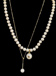 18K Gold Adjustable Pearl Drop Necklace