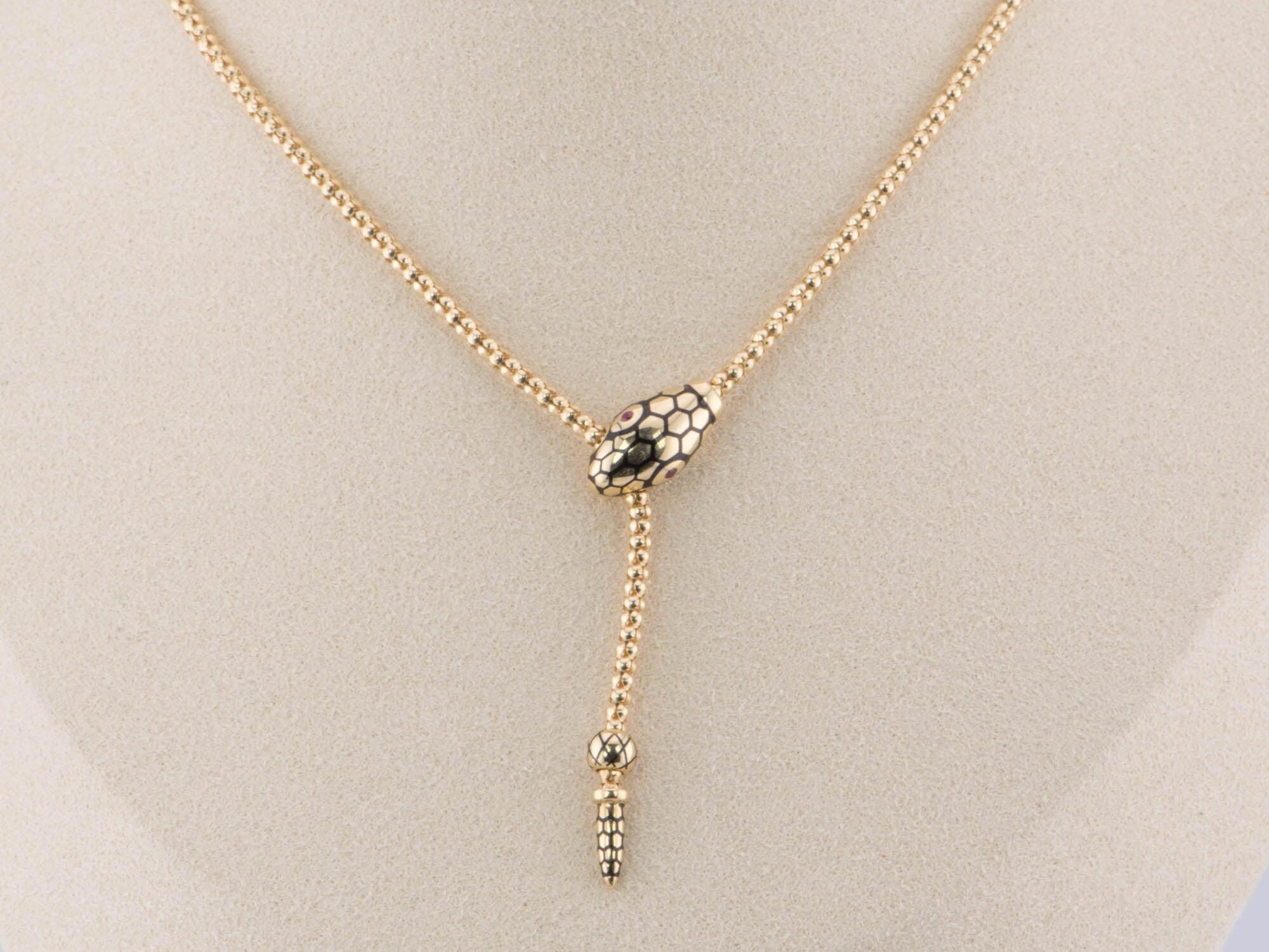♥ 18K Gold Adjustable Snake Necklace Chain with Ruby Eyes Sliding Popcorn Link 8g+ R4491


♥ The necklace measures 18