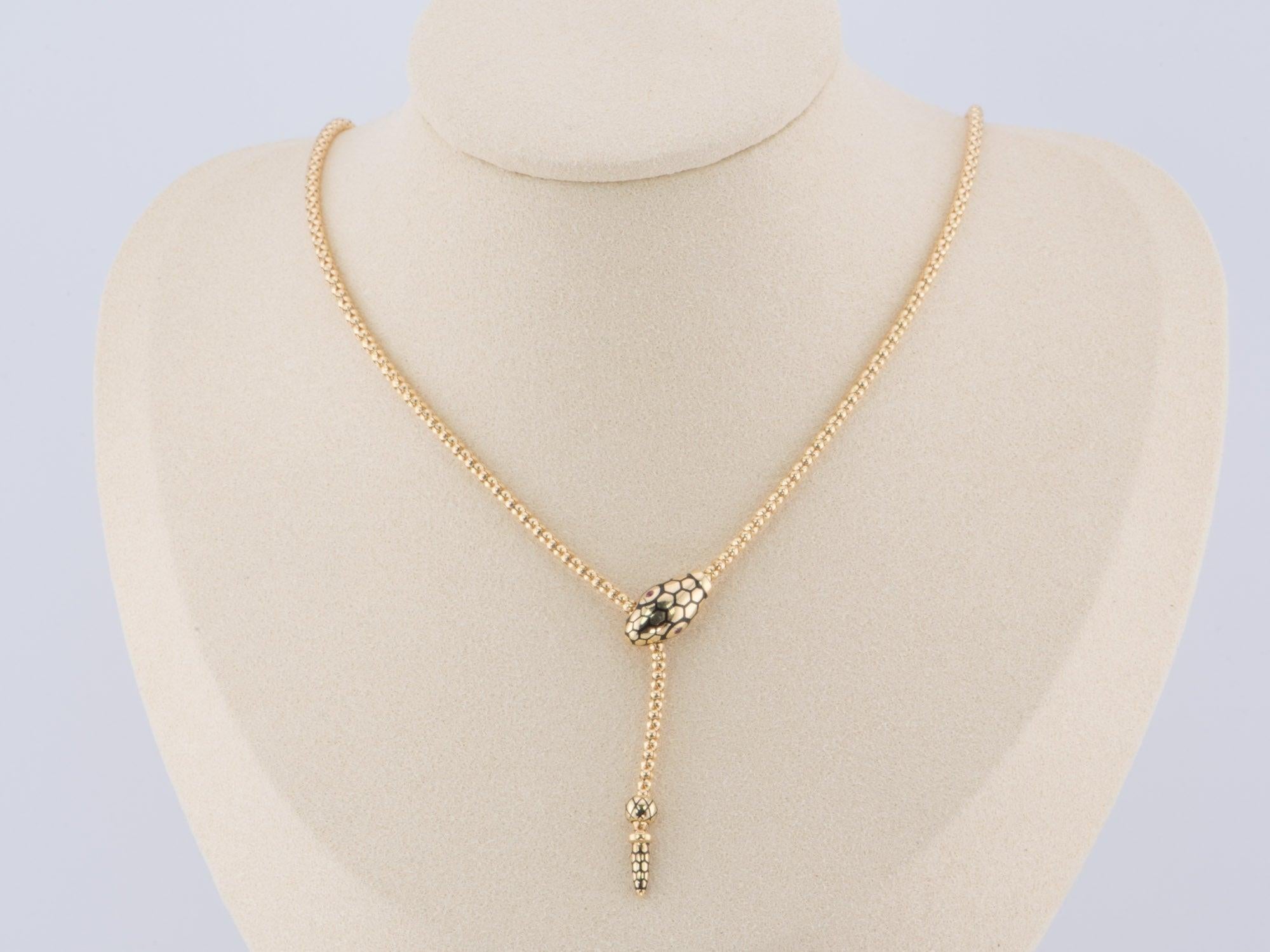 Uncut 18K Gold Adjustable Snake Necklace Chain with Ruby Eyes Sliding Popcorn Link 8g+ For Sale