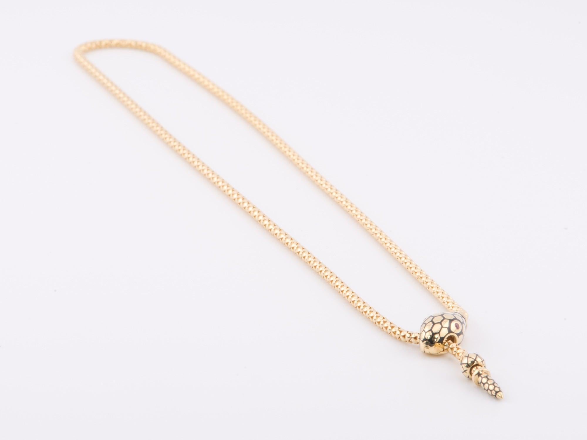 18K Gold Adjustable Snake Necklace Chain with Ruby Eyes Sliding Popcorn Link 8g+ In New Condition For Sale In Osprey, FL